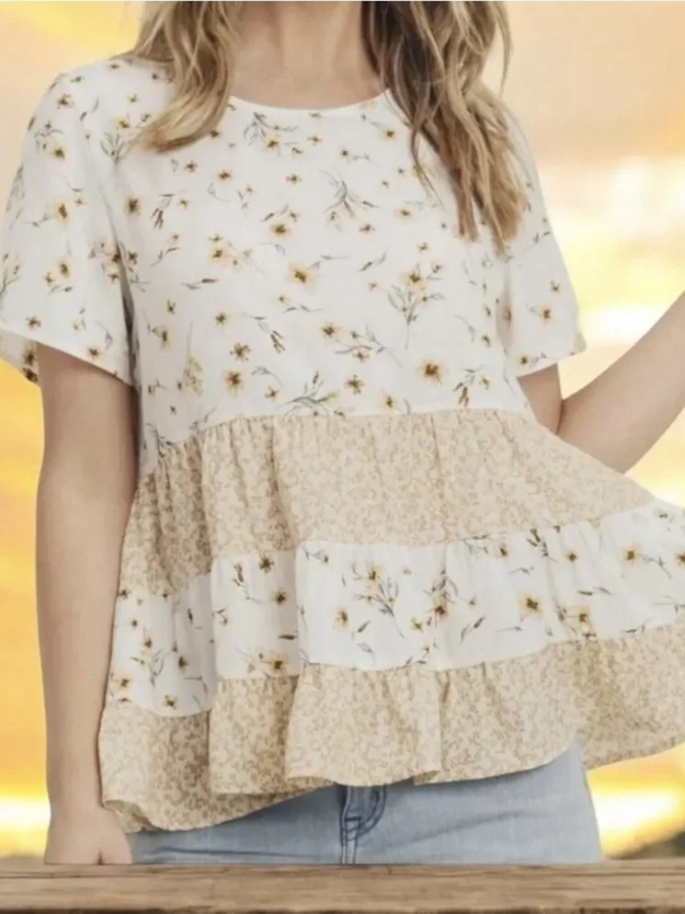 Anthropologie Paper Crane Floral Tiered Peplum Top - Size L (Fits Small)